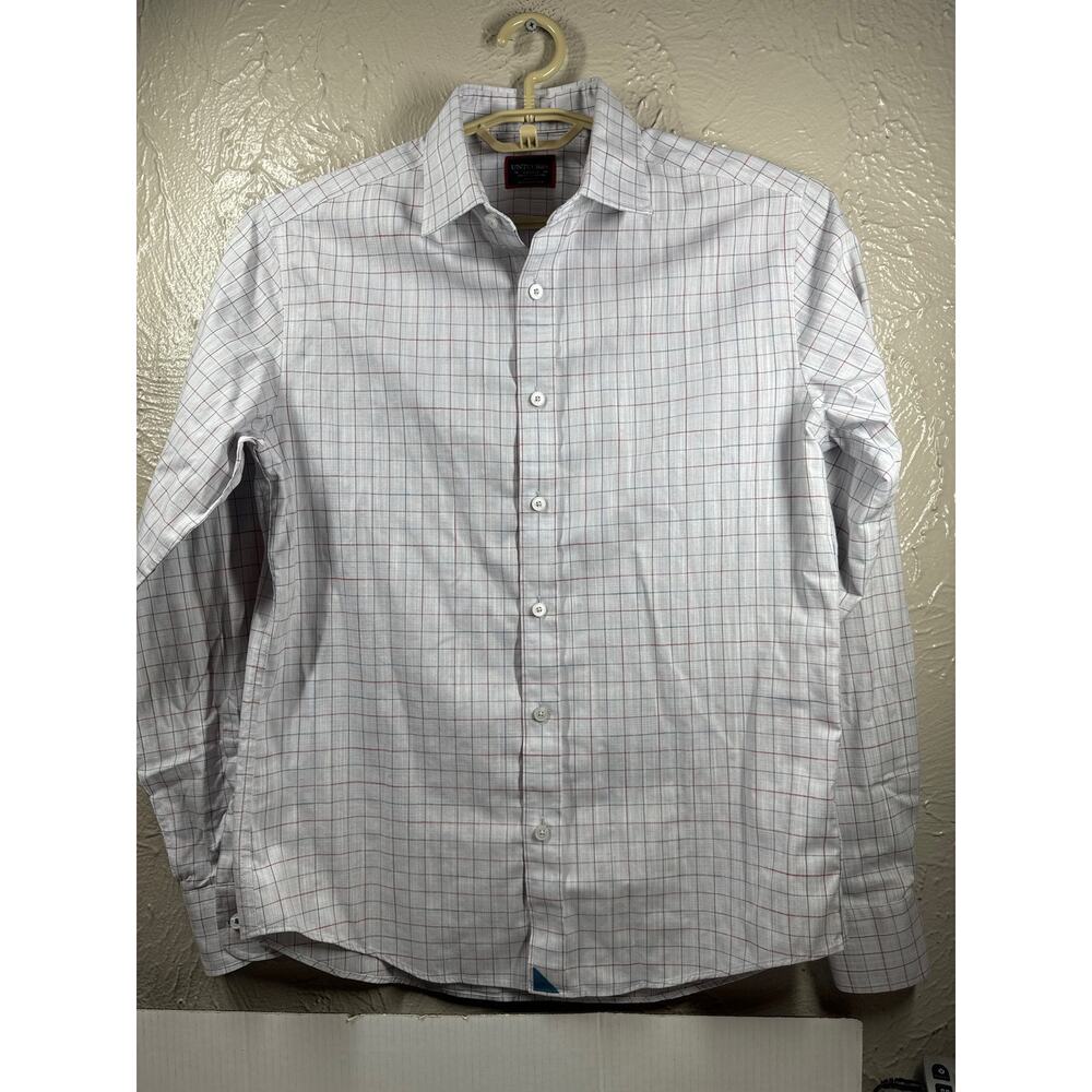 UNTUCKit White Long Sleeve Checkered Button‎ Up Shirt Mens Slim Fit Size Medium